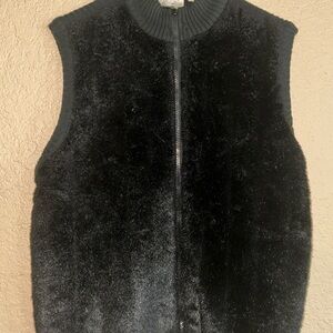 Vintage Kathie Lee Collection Black Faux Fur Vest